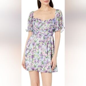 Floral‎ Puff Sleeve Mini Dress Ruffle Bust & Shirred Back Y2k Milkmaid Small